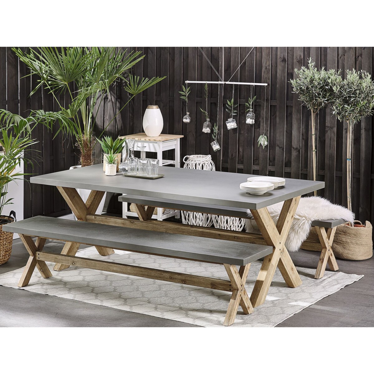 Zestaw ogrodowy stół i 2 ławki szary OLBIA