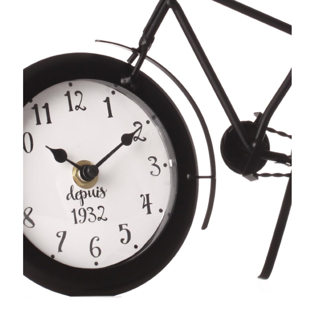Zegar stołowy metalowy, motyw roweru, 29 cm, na baterie, kolor czarny