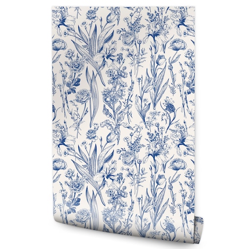 Tapeta Niebieskie KWIATY i Liście Natura