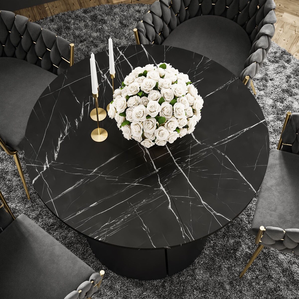 Okrągły stół rozkładany LAVA, średnica 120cm, czarny / Black Pietra Grigia