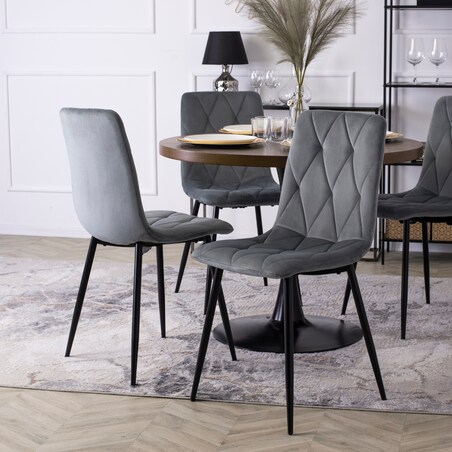 Krzesło Tapicerowane Welurowe Do Jadalni Salonu Loft ROBIN Szare Pikowane