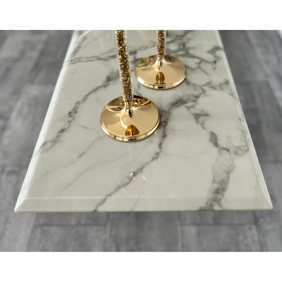 nowoczesna konsola złota nowojorska Diament z kamiennym blatem marmurowym 150x45x75 Premium glamour / w połysku