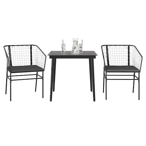 vidaXL 3-częściowy zestaw ogrodowy poduszkami czarny polirattan szkło