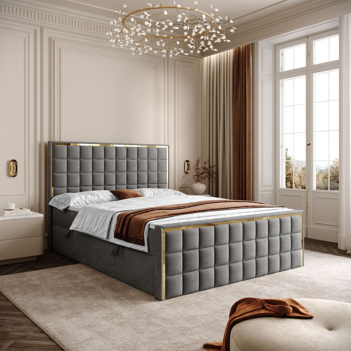 Łóżko kontynentalne ISADORA II GOLD, pojemnik na pościel, 180x200, RV 250, topper