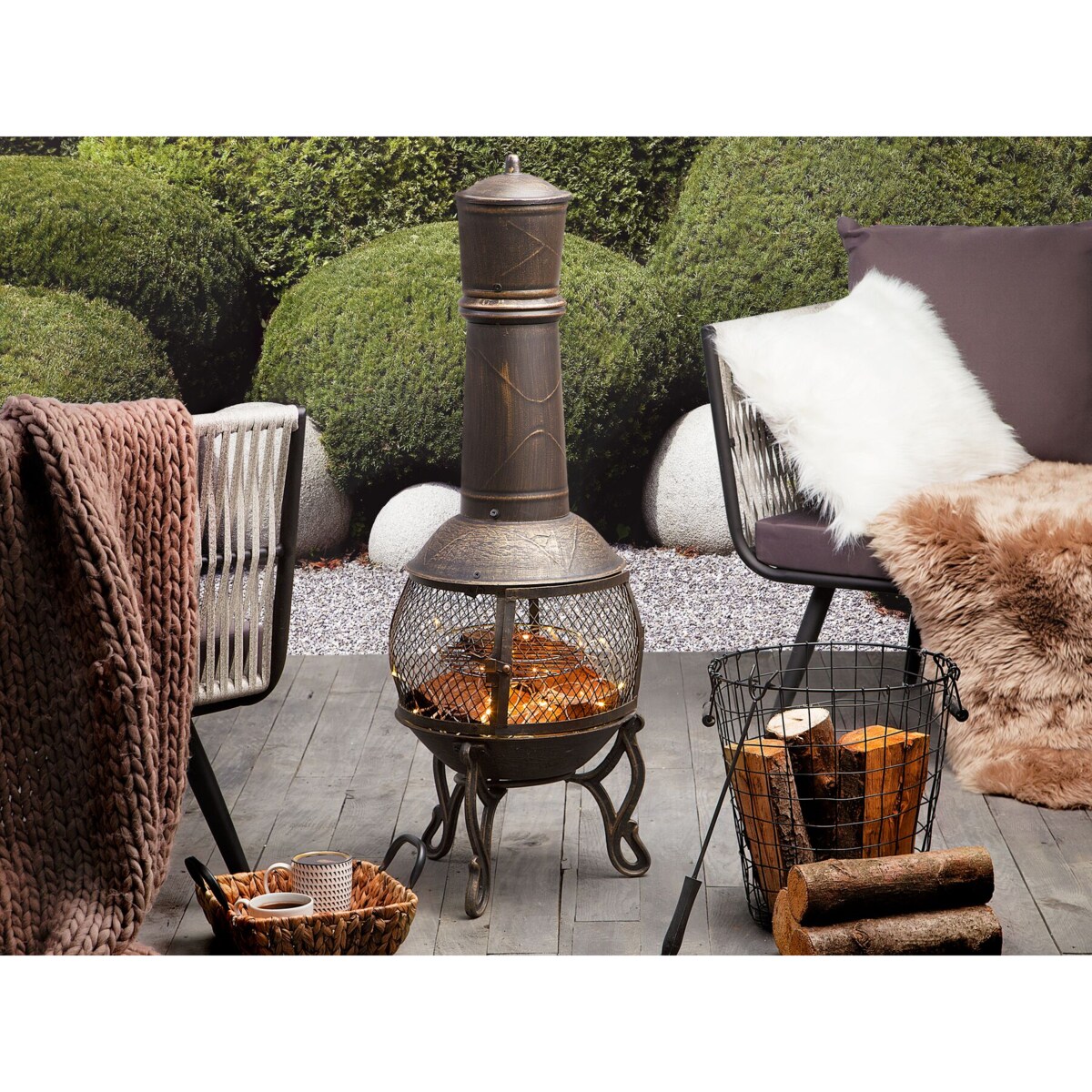 Palenisko ogrodowe z grillem stalowe mosiężne TACORA