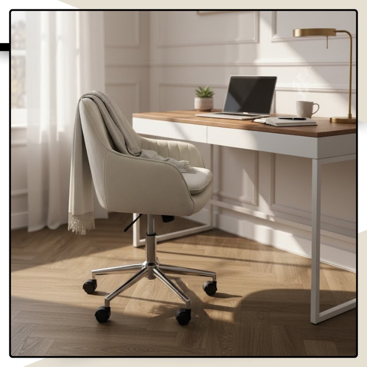 Krzesło biurowe fotel obrotowy welurowy regulowany beżowy