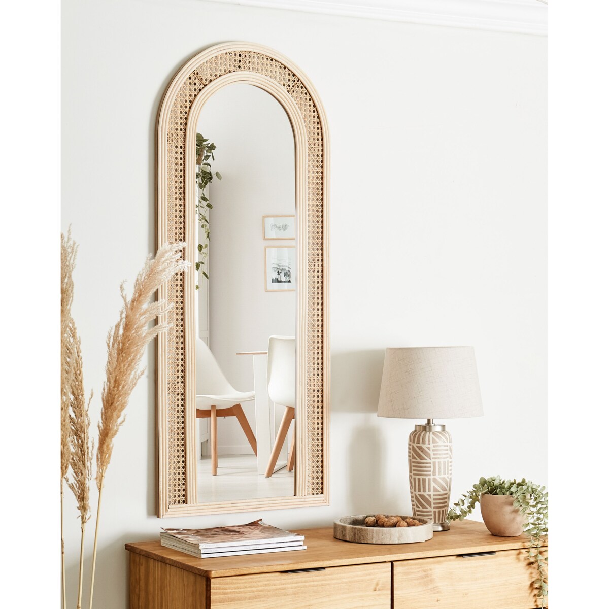 Lustro ścienne FRANEY 50 cm 120 cm Rattan Naturalny
