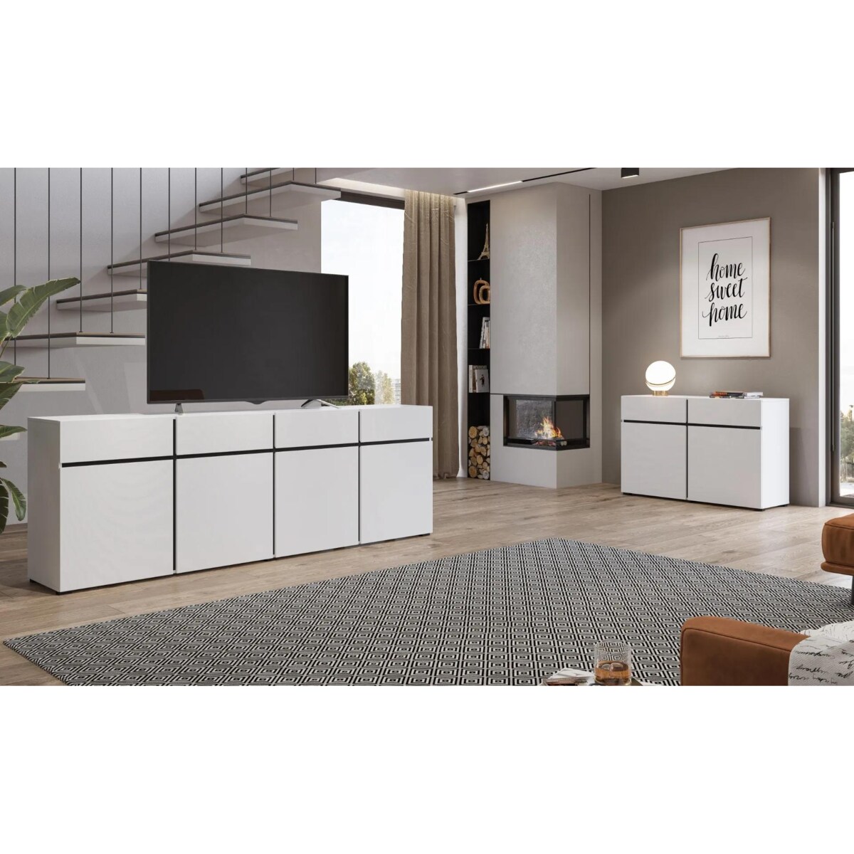 Komoda CROSS 4D4S 230cm biała/czarna