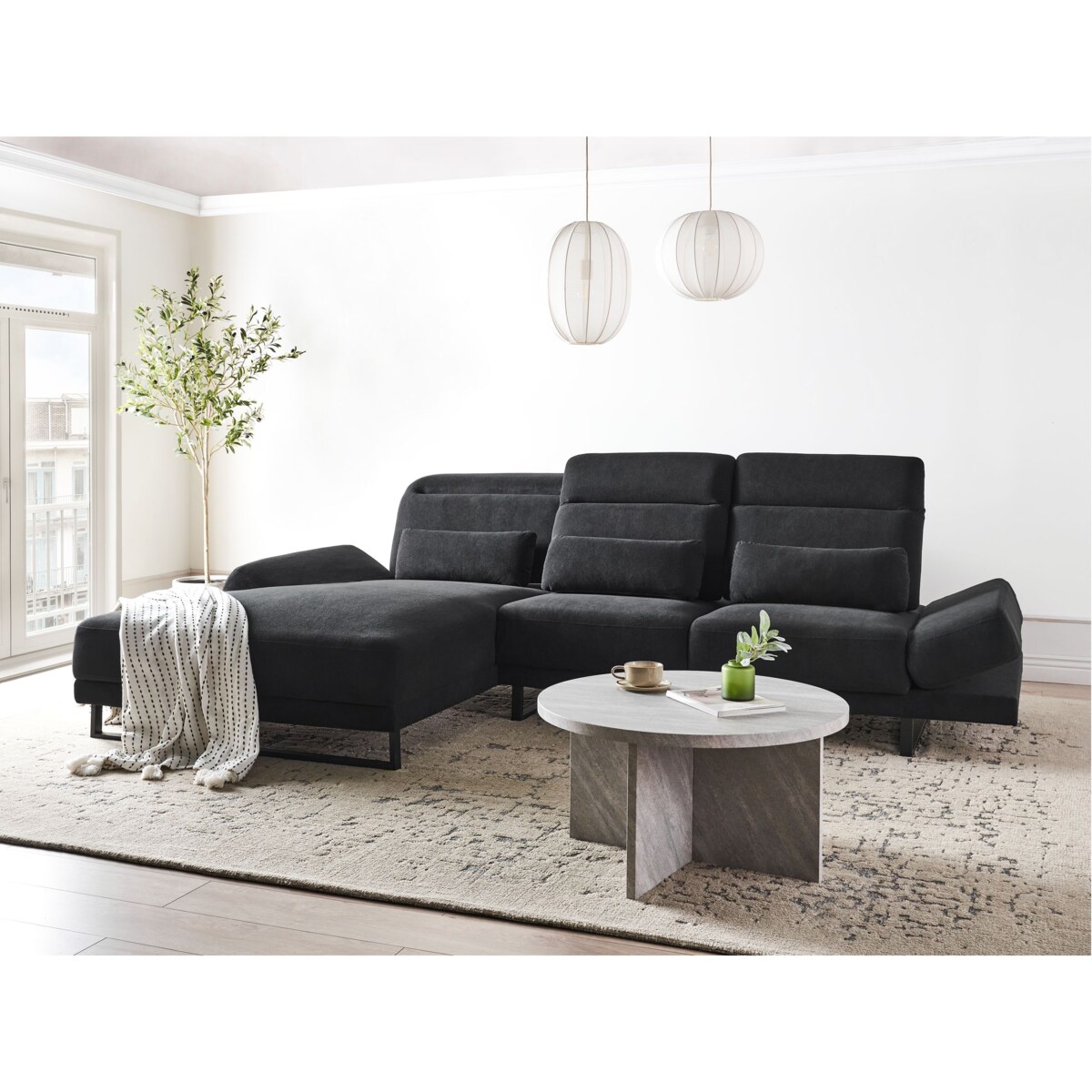 Narożnik IKAST Czarny dla 4 osób Prawostronny