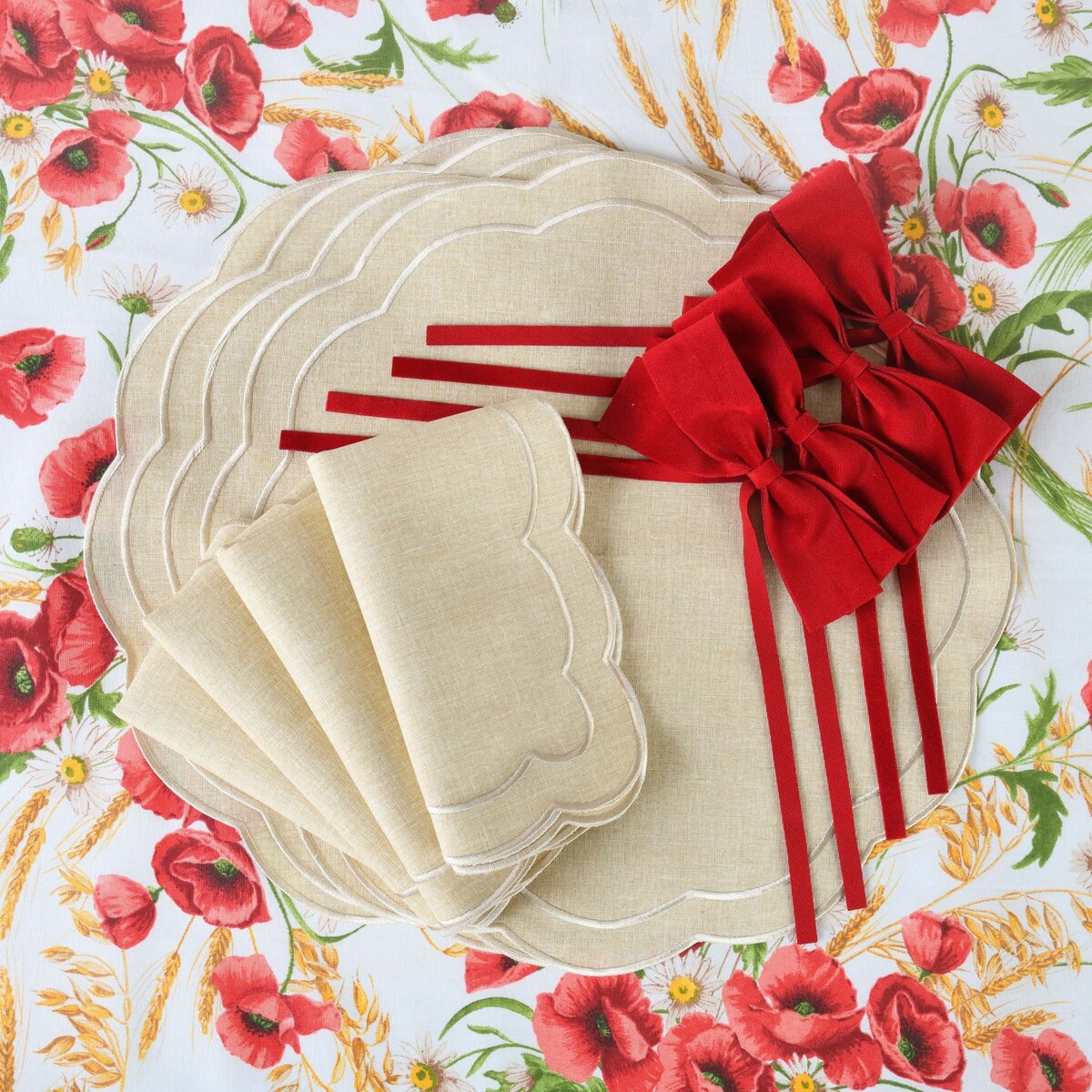 Haftowane podkładki Beige Petali - 4 sztuki