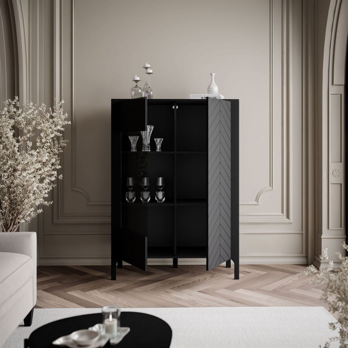 Dwudrzwiowa przeszklona witryna LUMI, czarna