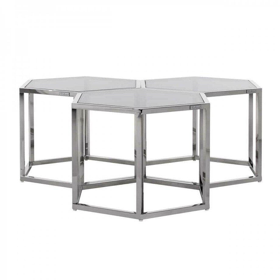 Szklany stolik kawowy Penta 9460 Richmond Interiors plaster miodu glamour srebrny