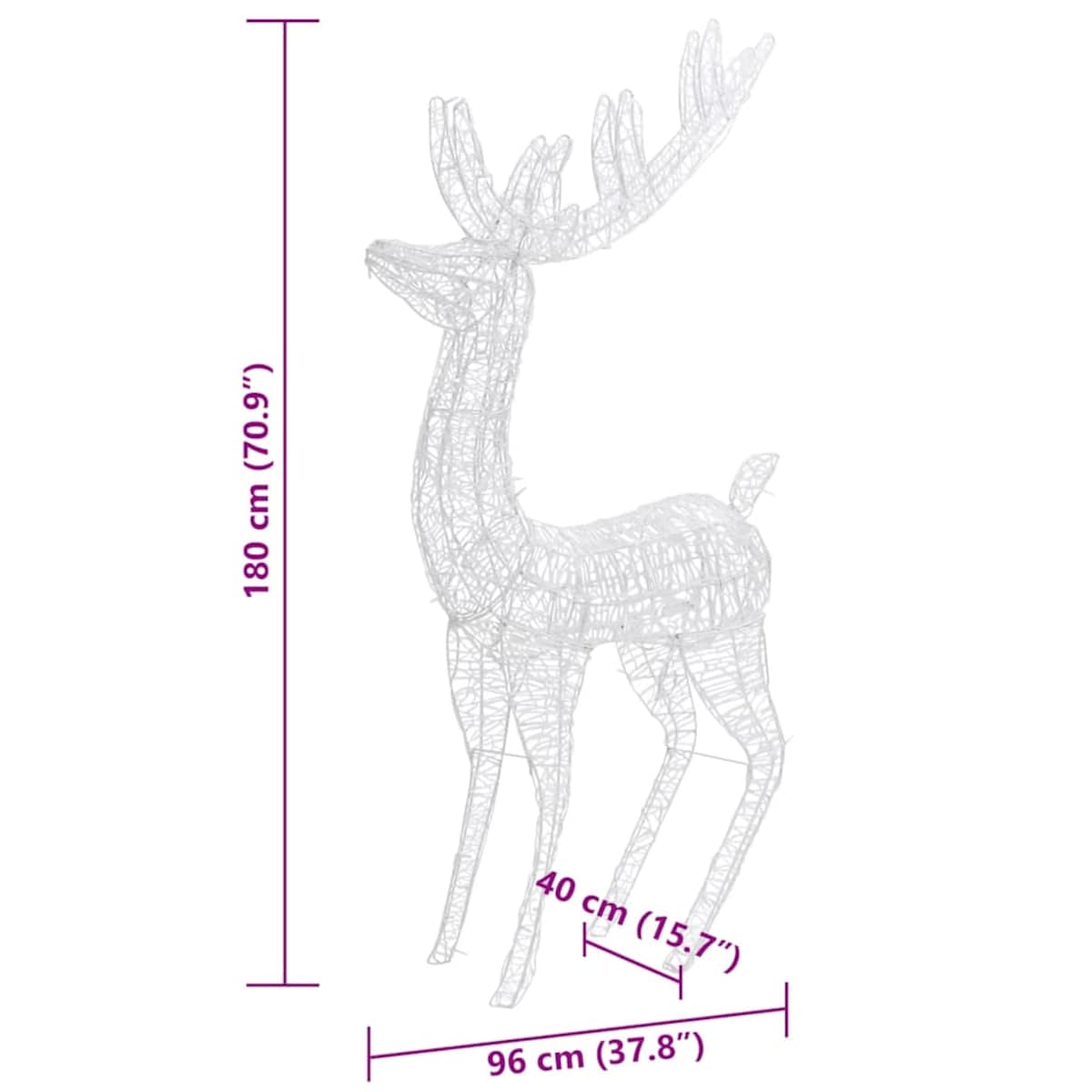 vidaXL Renifery z akrylu XXL, 3 szt., 250 ciepłych białych LED, 180 cm