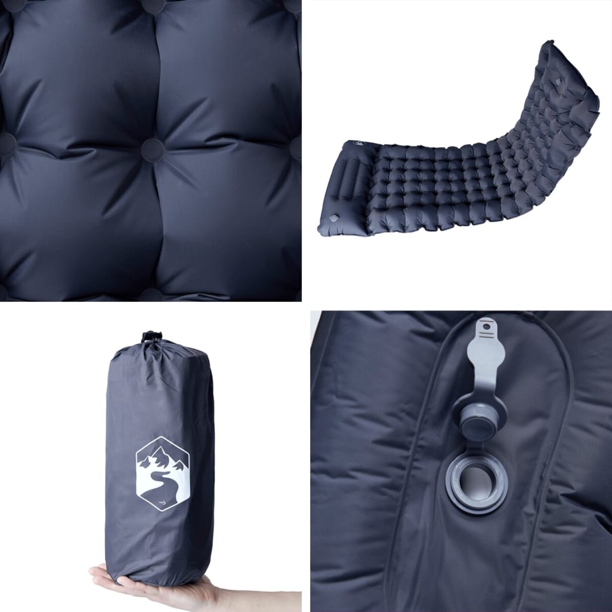 vidaXL Materac samopompujący z poduszką, 1-osobowy, szary