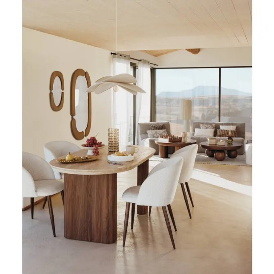 Stolik kawowy z drewna mango, kuliste nogi, brązowy, Abekas, 90 cm