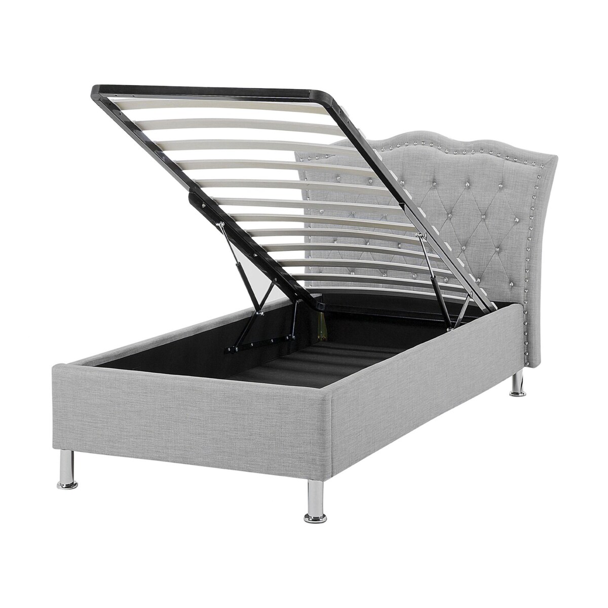 Łóżko z pojemnikiem tapicerowane 90 x 200 cm szare METZ