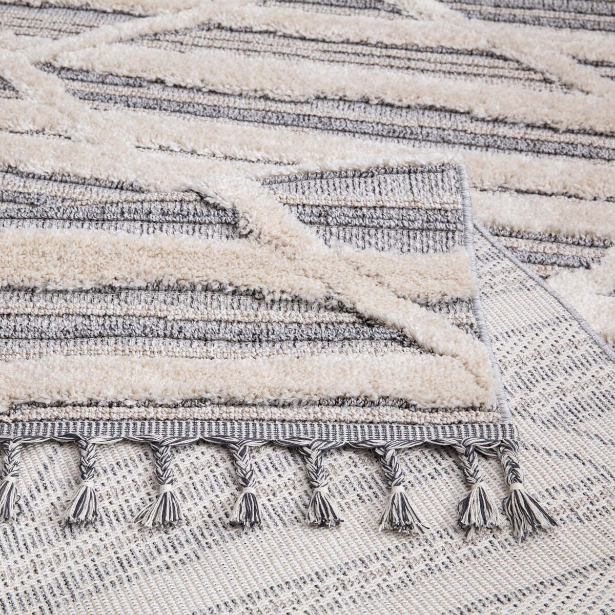 Dywan z frędzlami Cut&Loop Boho-Chic Valora 8100 Szary Krem 120x170