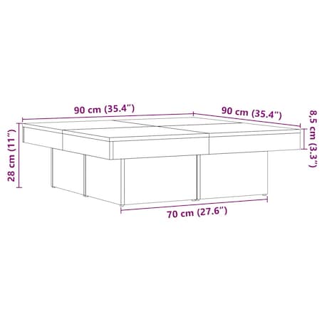 vidaXL Stolik kawowy, dąb artisan, 90x90x28 cm