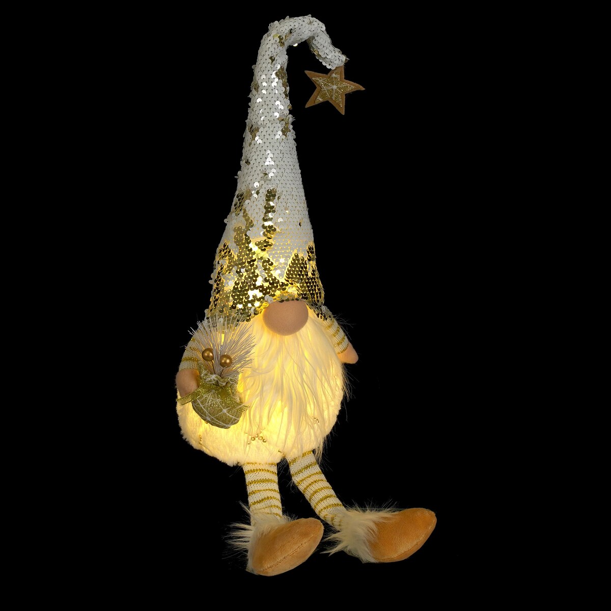 SKRZAT świąteczny ŚWIECĄCY krasnal Mikołaj DUŻY biały DEKORACJA gnom JUMI