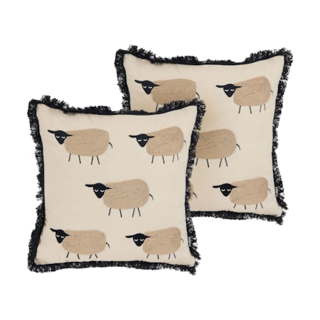 2 poduszki dekoracyjne w owce z frędzlami 45 x 45 cm beżowa BANNU