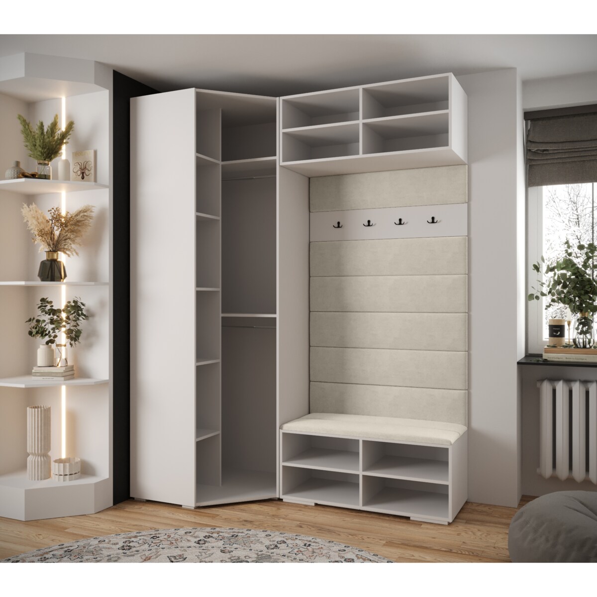 Garderoba do przedpokoju INOVA 4 Z21 biały+złoty+manila18