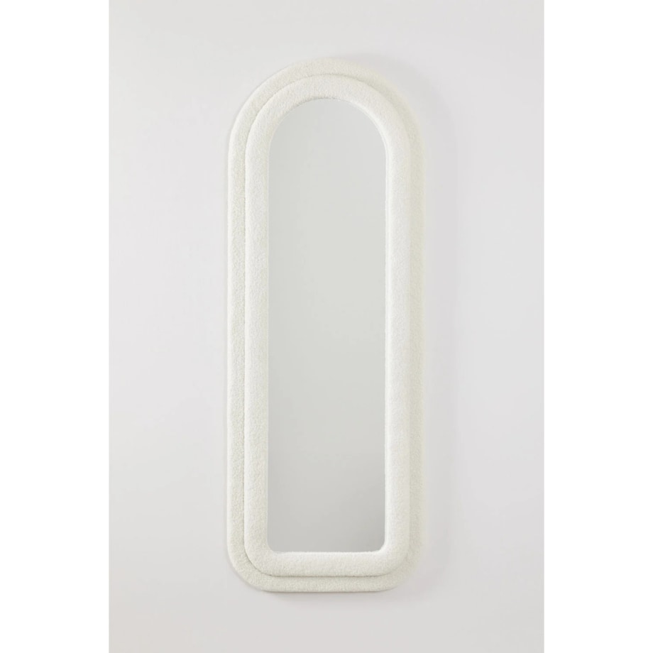 Lustro w półowalnej ramie bouclé kość słoniowa 160x60 cm