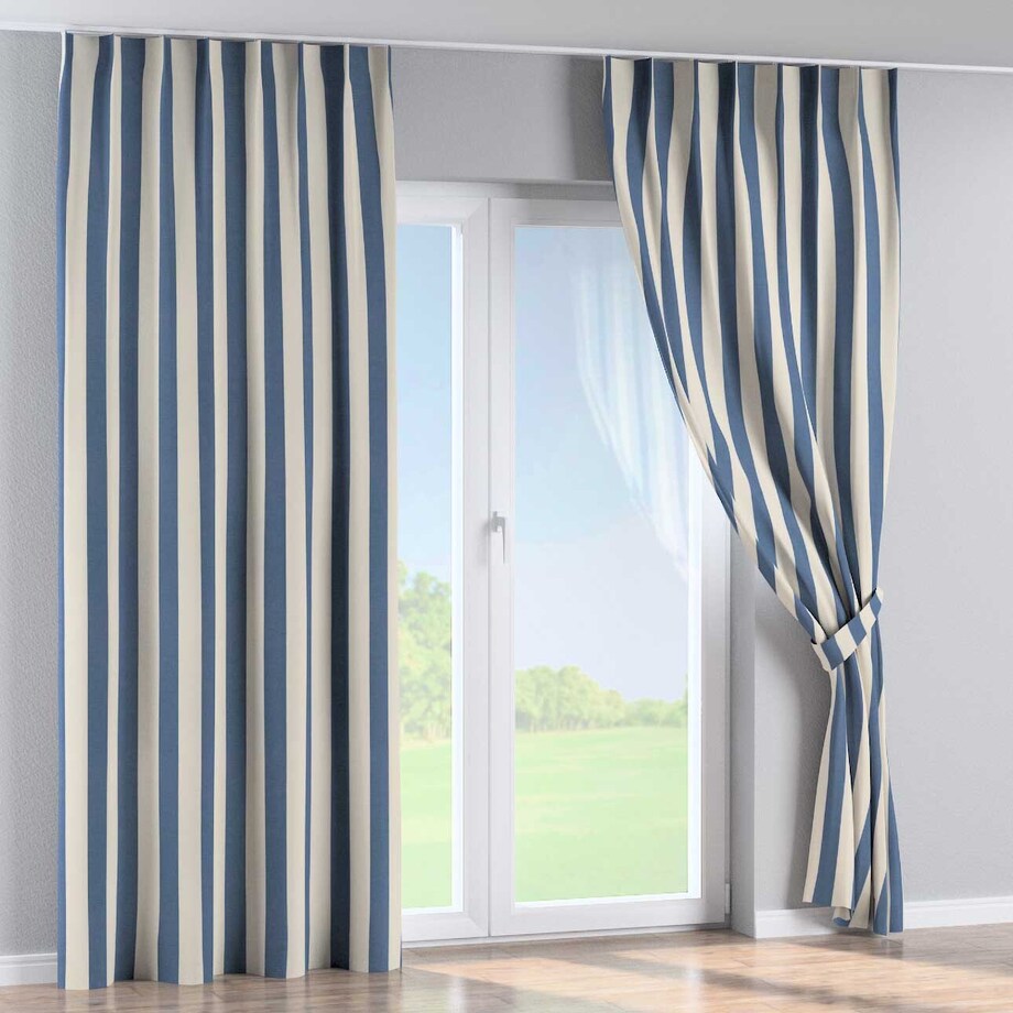 Zasłona na haczykach flex pojedynczych 130x245 niebiesko-białe pionowe pasy (5,5cm)