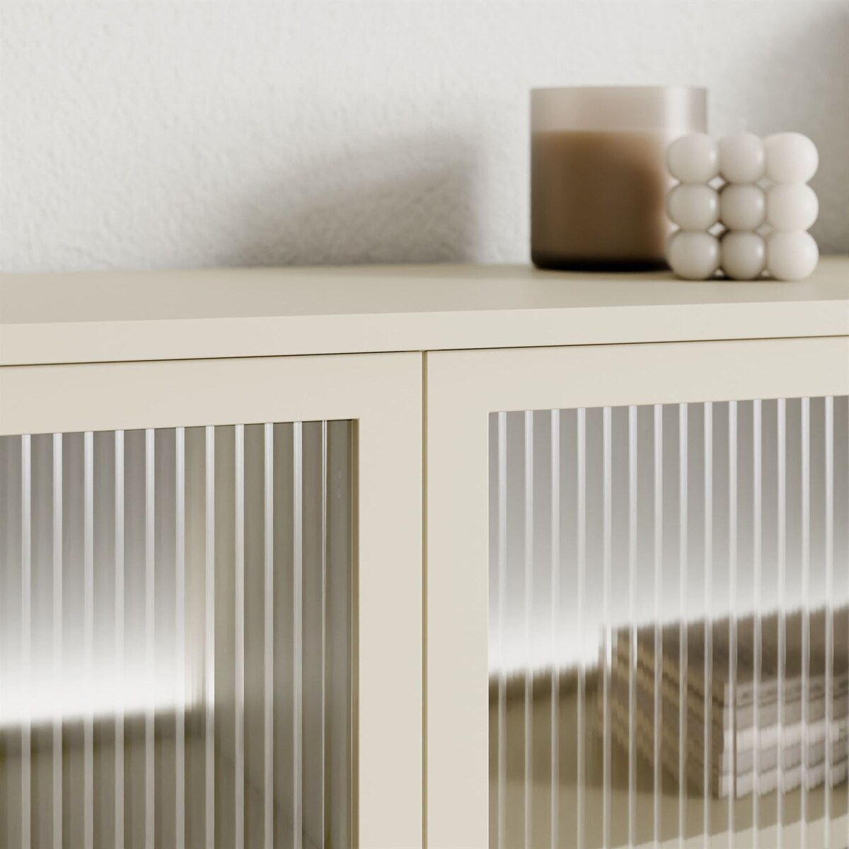 Przeszklona komoda LINEA 4D z oświetleniem LED, kaszmir