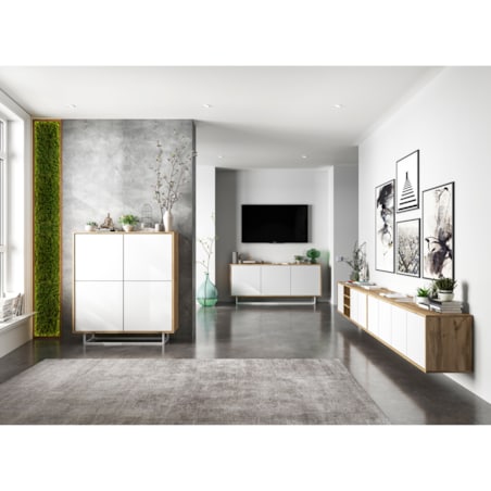 Komoda Loft Szafka RTV Loft Dąb Wotan Biały MAT 113 cm