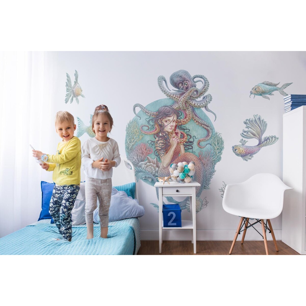 Zestaw naklejek na ścianę, Podwodne syreny, 100cm