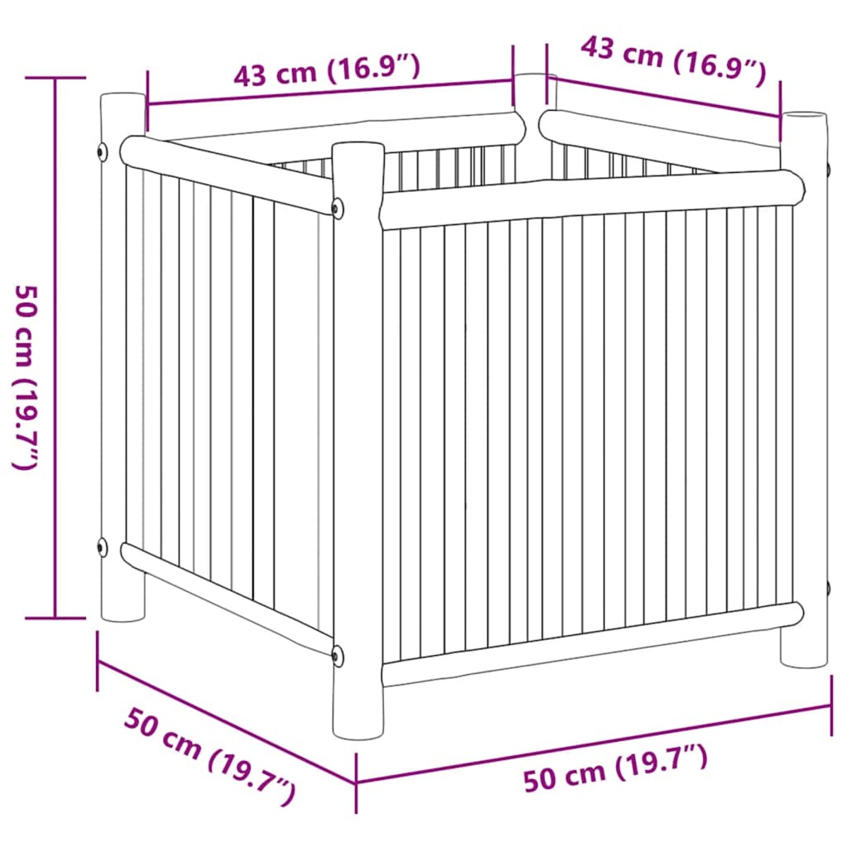 vidaXL Donica, 50x50x50 cm, bambusowa