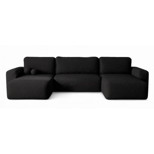 Narożnik U ILO z pojemnikiem na pościel i funkcja spania, czarny