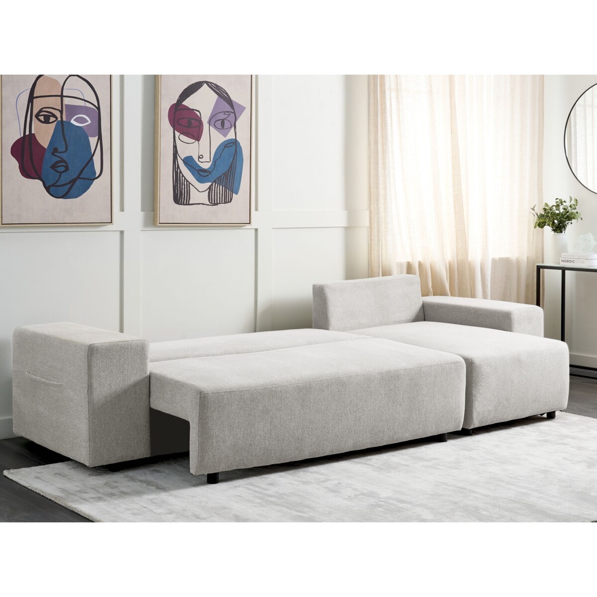 Narożnik lewostronny rozkładany z pojemnikiem jasnoszary LUSPA