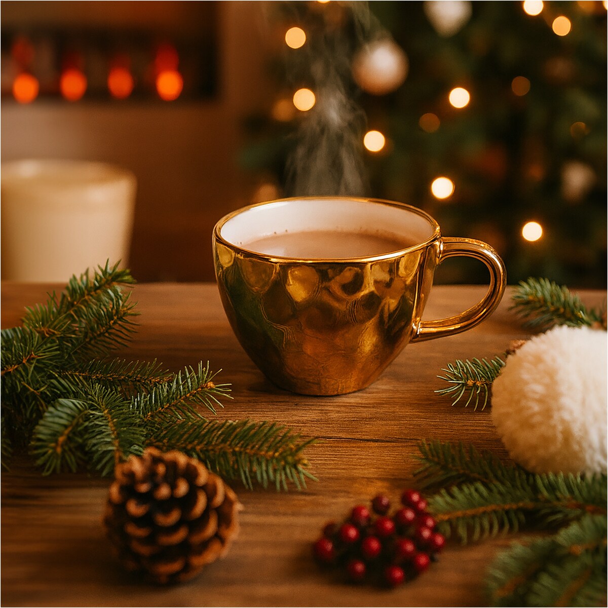 Kubek Z Uchem Świąteczny Porcelanowy Złoty 350 Ml