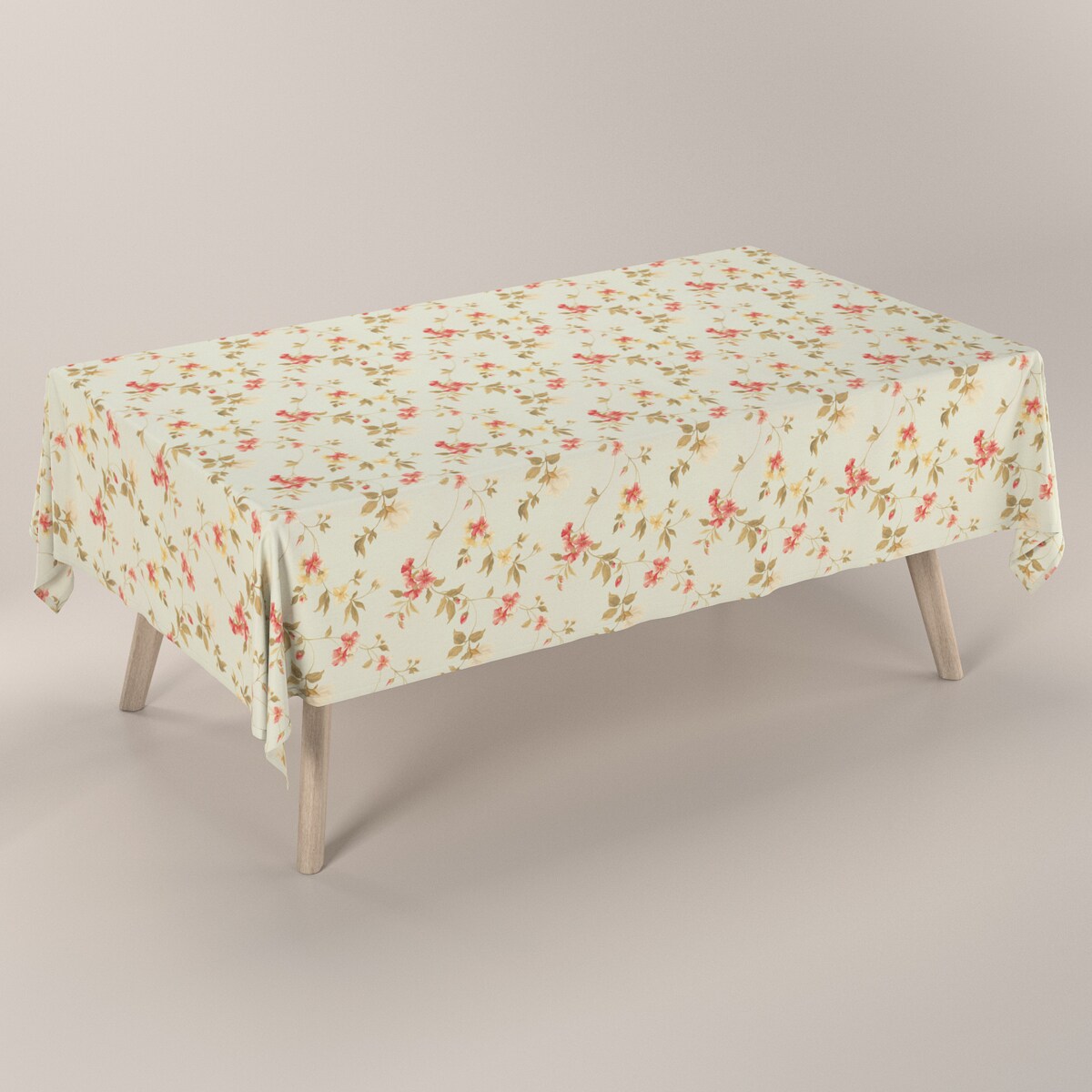 Obrus prostokątny 130 x 130 cm kwiatki na jasno-błękitnym tle