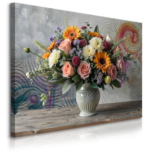 Obraz Na Płótnie Do Sypialni Bukiet Kwiatów Natura Abstrakcja Beton 70x50cm