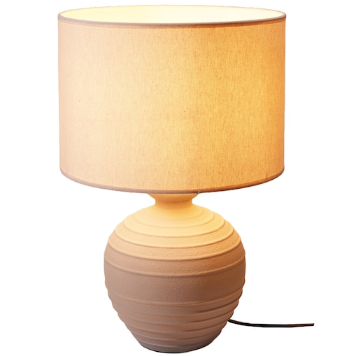 Lampa stołowa z okrągłą podstawą cementową, abażur lniany, Ø 32 x 47 cm