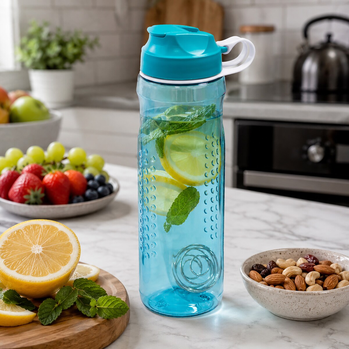 Bidon Na Wodę Shaker Ze Sprężynką Rowerowy Do Szkoły Butelka 610 Ml