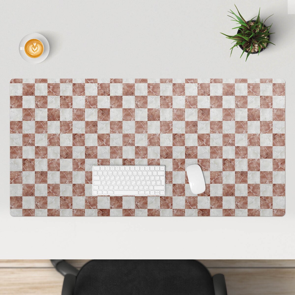 Brązowa mata na biurko Marmurowa szachownica, 120x60 cm