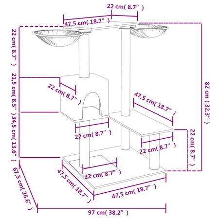 vidaXL Drapak dla kota ze słupkami, ciemnoszary, 82 cm