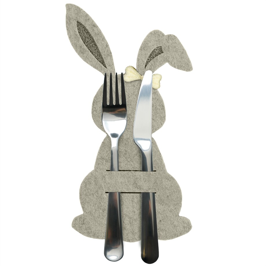 Kieszonka Etui Na Sztućce Wielkanocna Zajączek Filcowa Dekoracyjna Ozdobna Szary