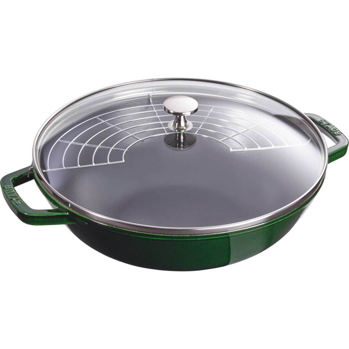 Wok żeliwny z pokrywką Staub - 30 cm, Zielony