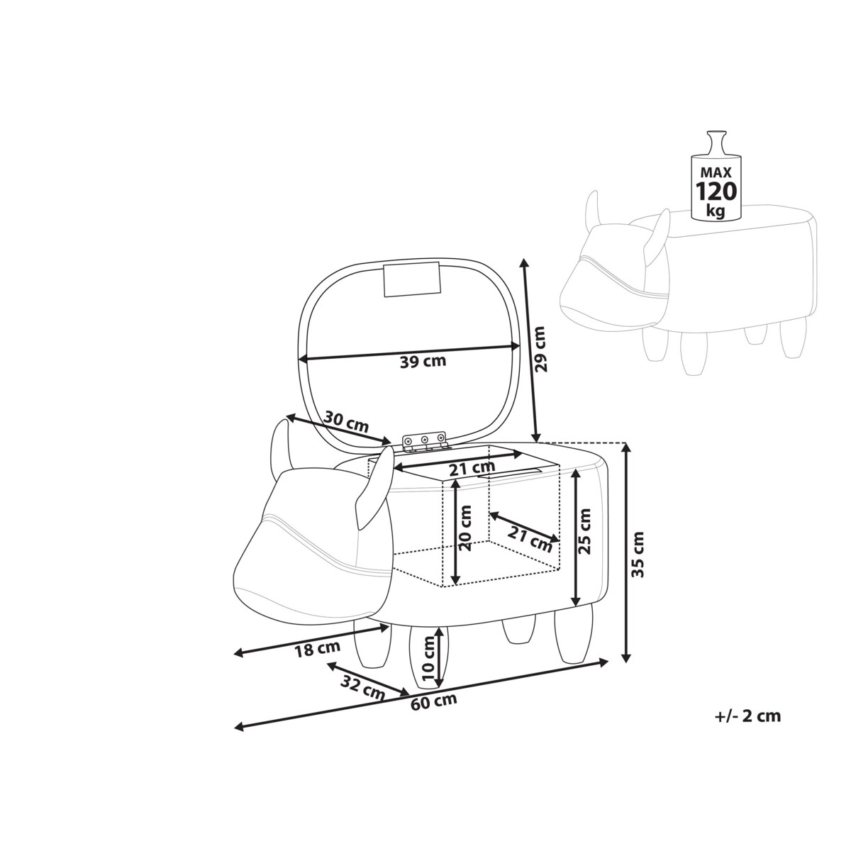Pufa zwierzak ze schowkiem ekoskóra jasnobrązowa COW