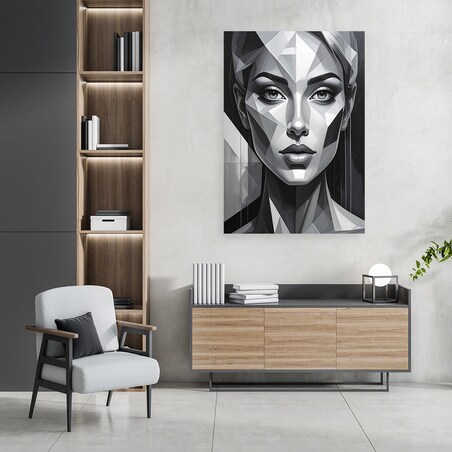Obraz do salonu sypialni, Kobieta Geometryczny Portret czarno biały
