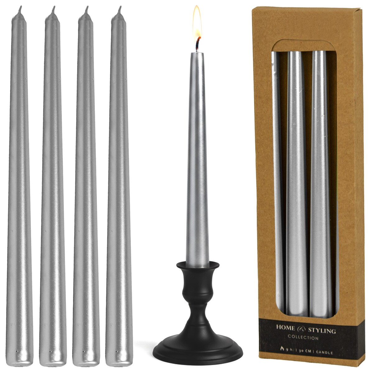 Świeca Boże Narodzenie Prosta Do Kolacji Wigilijnej 4 Szt. Srebrna