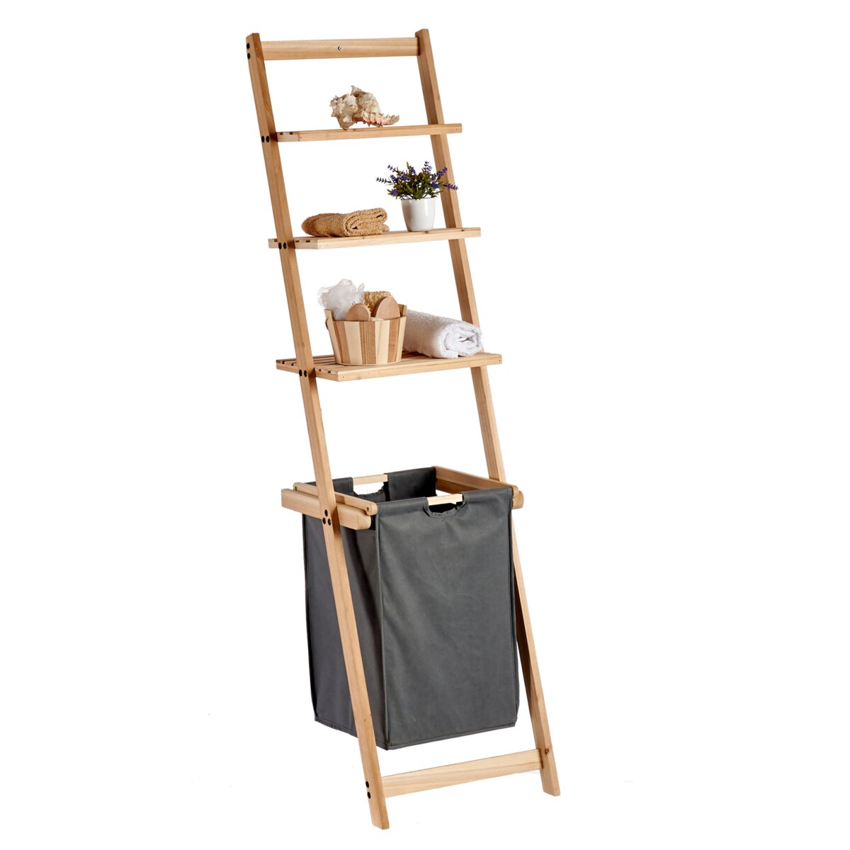 Regał łazienkowy z koszem na pranie CLEAR, 151 x 40,5 x 36 cm