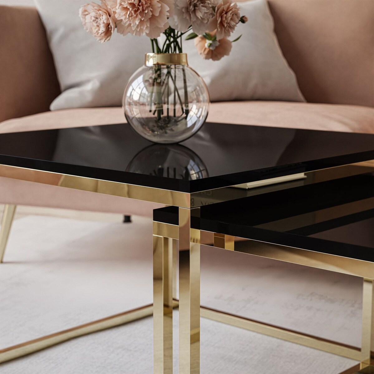 Stolik kawowy YOSHI 2w1 złoty chrom czarny połysk