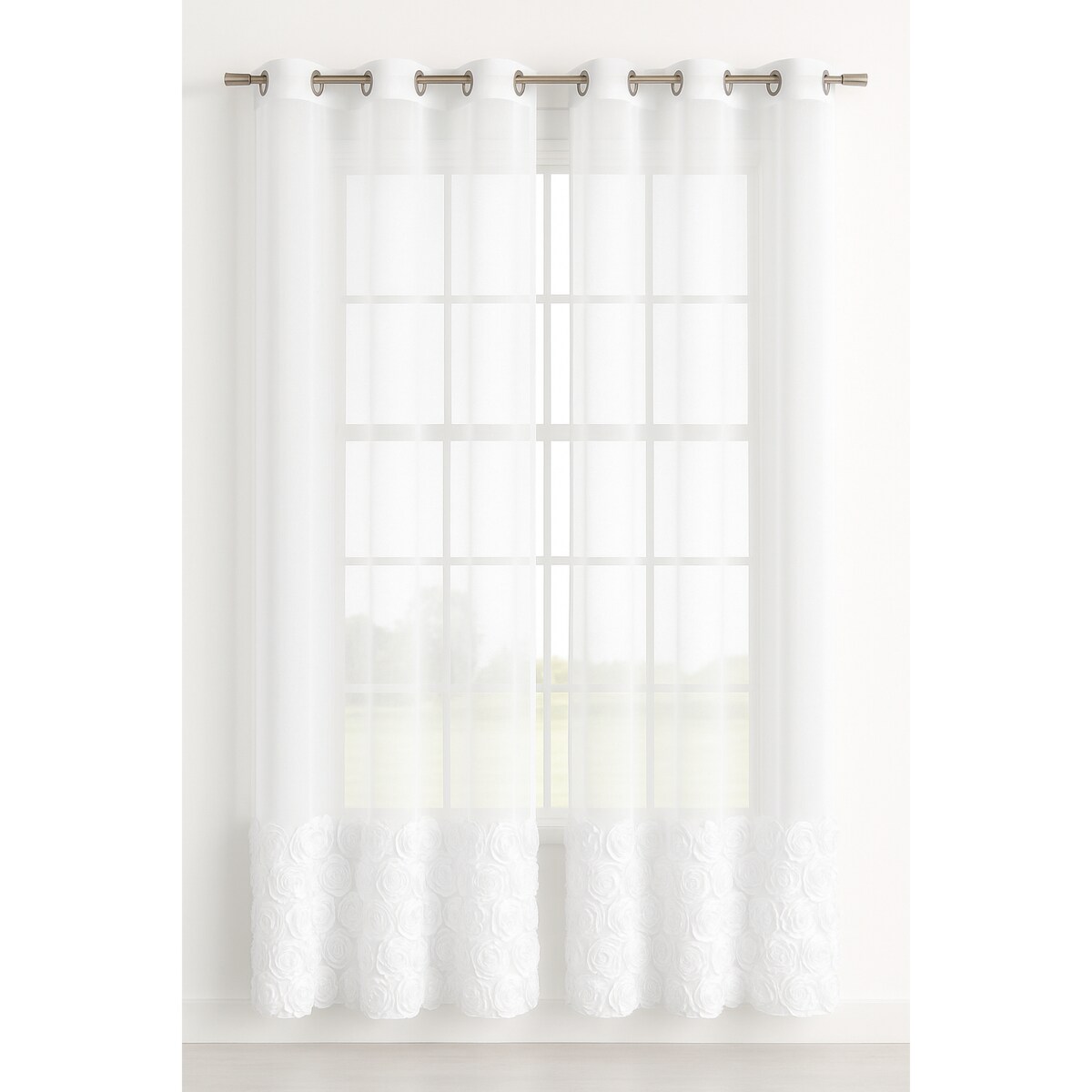 Firana z szyfonu Roses kwiaty 3D 500x140 cm przelotki | zdobiona aplikacją 3D w róże