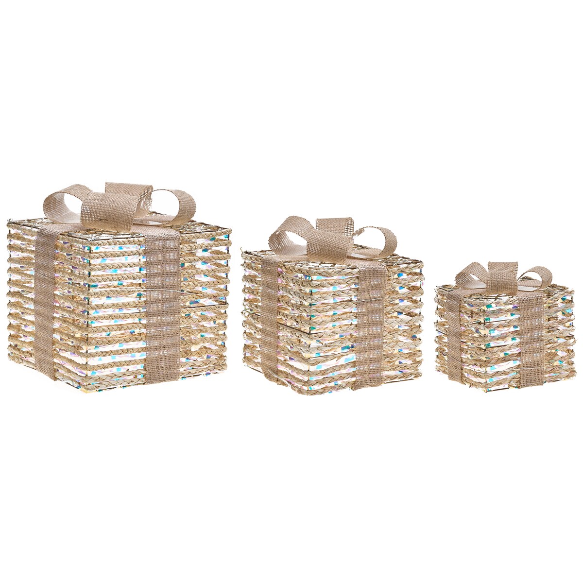 Zestaw 3 dekoracji świątecznych LED MOSSO Prezenty świąteczne 20/25/30 cm Beżowy