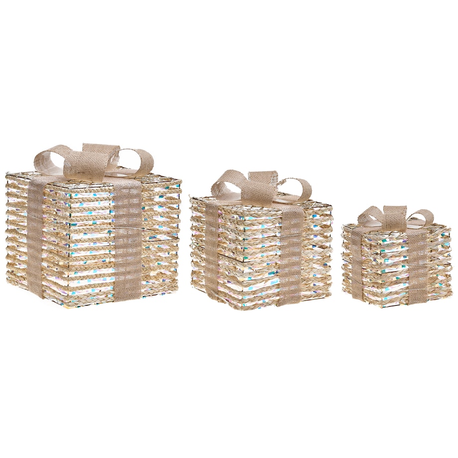 Zestaw 3 dekoracji świątecznych LED MOSSO Prezenty świąteczne 20/25/30 cm Beżowy